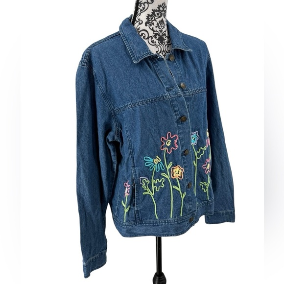 Vintage Mandal Bay Embroidered Floral Denim Jacket 100% Cotton Boho Cottagecore - Picture 4 of 12